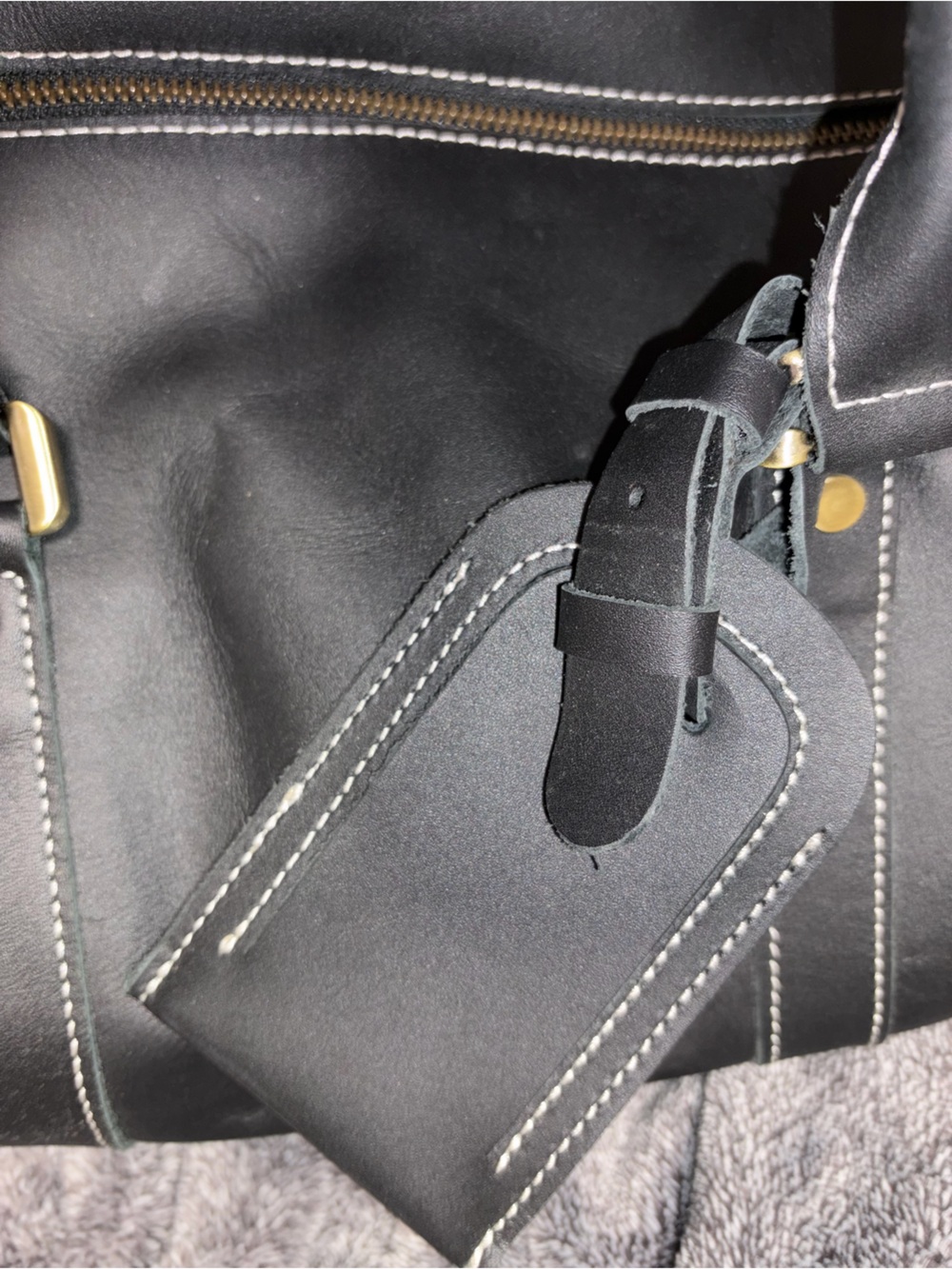 Mens Black Genuine Leather Overnight Duffel Bag Weekender Travel Carry-On 22” - Picture 6 of 13